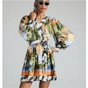 Farm Rio Carioca Mini Wrap Dress Tropical Print M